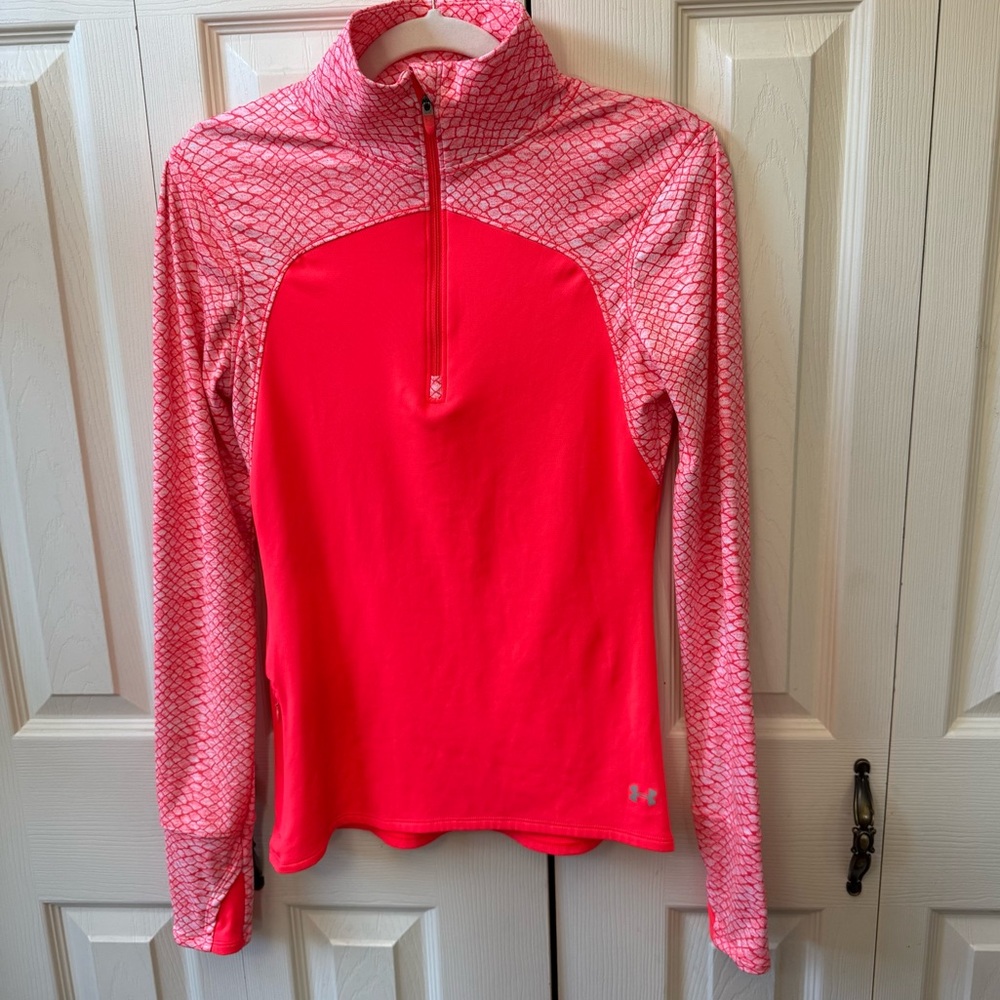 Under Armour Fitted ColdGear 1/4 Zip Pullover Pink Snakeskin Print Womens Size M